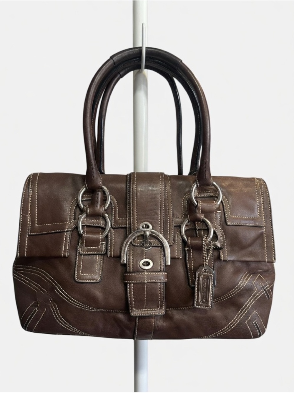 Coach Brown Leather Satchel with Buckle and Double Handles